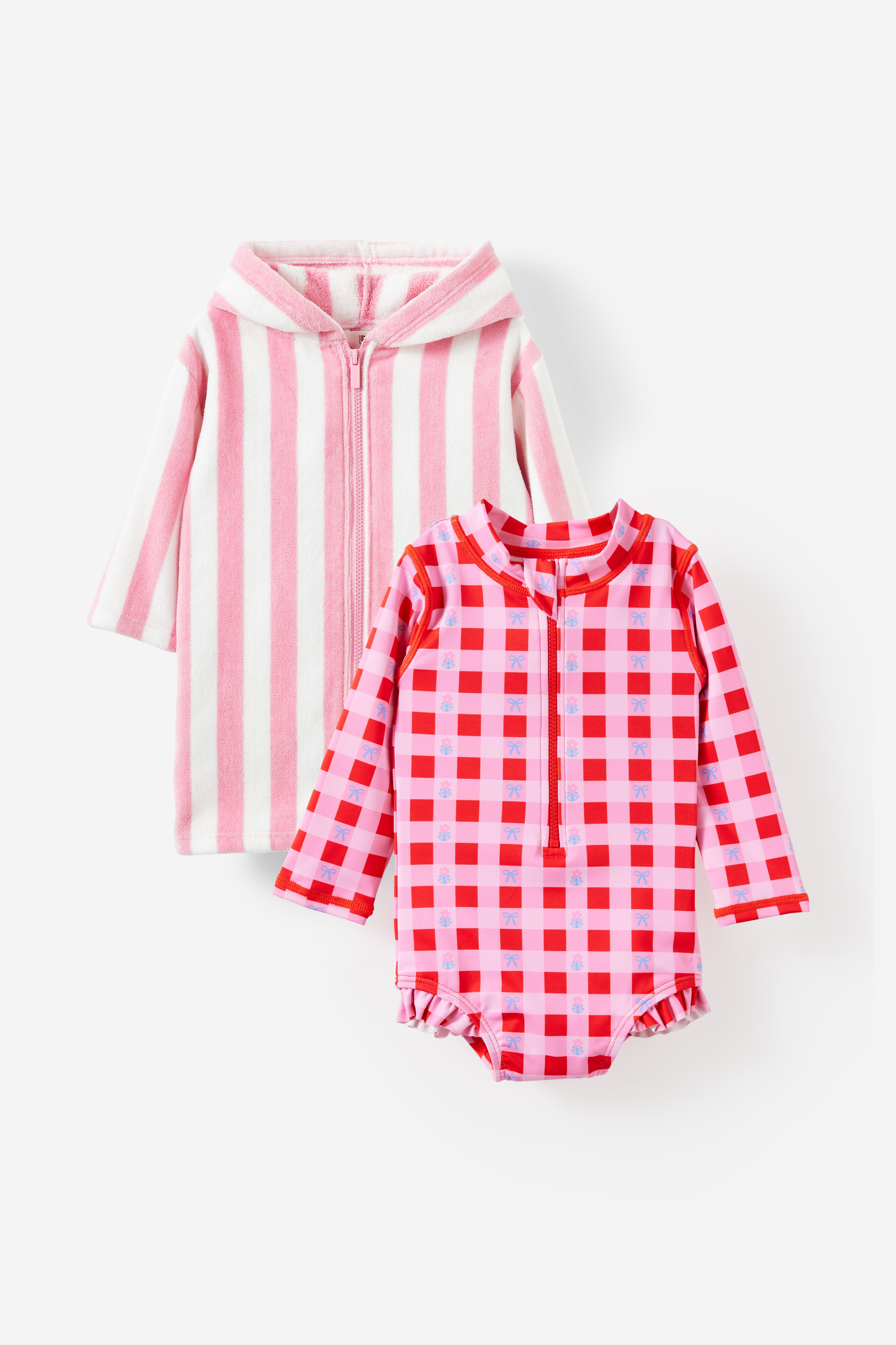 Baby Long Sleeve Ruffle Back Swimsuit & Zip Thru Hooded Towel Set,